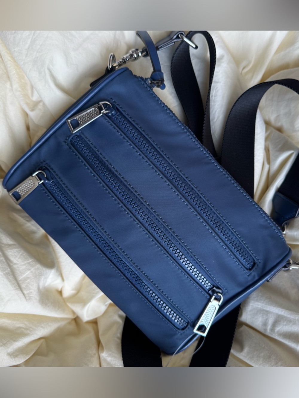 Rebecca Minkoff nylon black and Navy Crossbody Bag with Triple Zippers